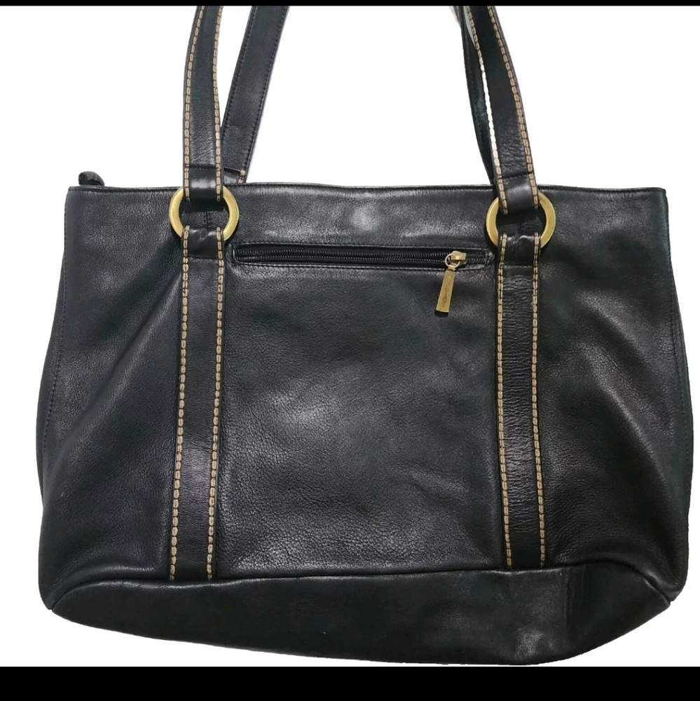 Marco Buggiani Black Leather Stitched Harness Tote Bag Purse Moto Made in Italy